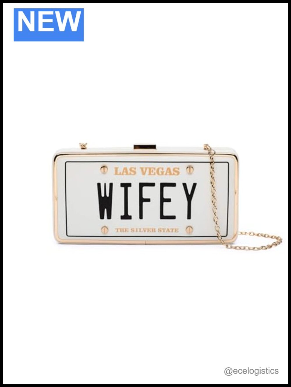 Wifey Clutch Purse Faux Leather Evening Bag Gold Chain Strap Bridal Gift